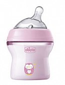 Chicco (Чикко) бутылочка пластмассовая Natural Feeling с силиконовой соской с флексатором150 мл, розовая 0+, Артсана